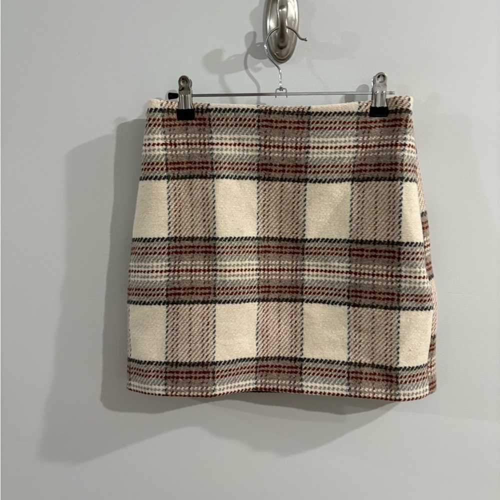 H&M Plaid Mini Skirt - Cream and Brown